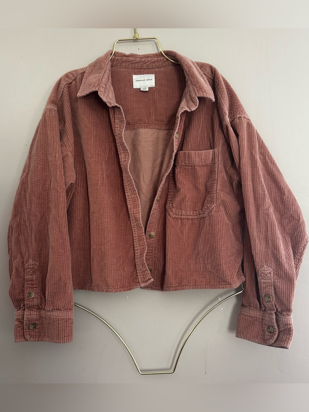 American Eagle Sz S Pink Corduroy Shacket Oversized CroppedCoastal Grandma Shirt